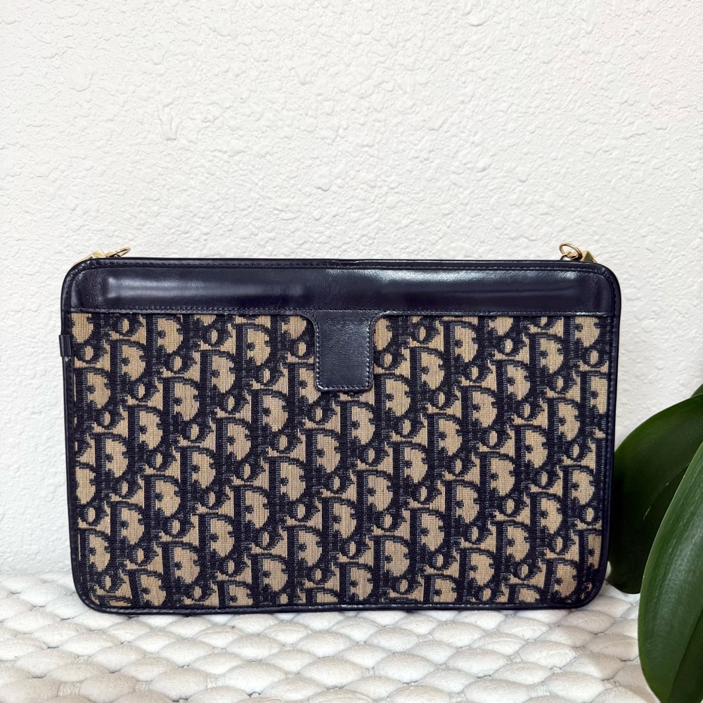 CHRISTIAN DIOR Crossbody Bag Clutch Trotter Canvas Navy Blue - Picture 3 of 12